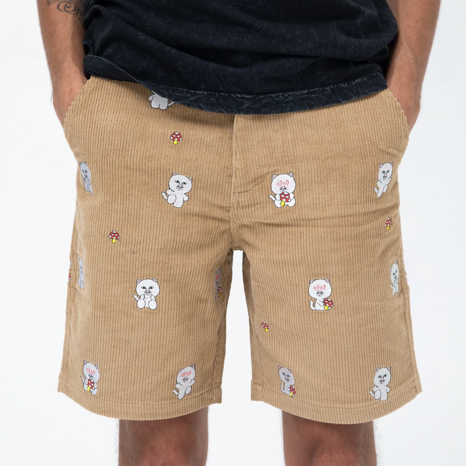 RIPNDIP Hello Nermy Corduroy Embroidered Shorts (Tan) 2 RIPNDIP Hello Nermy Corduroy Embroidered Shorts (Tan) - Image 2