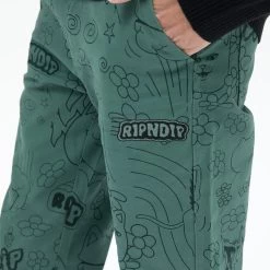 RIPNDIP Scribble Cotton Twill Pants (Forest Green) -Urban Fashion Shop Fall21 Hovers 0063 027A0221
