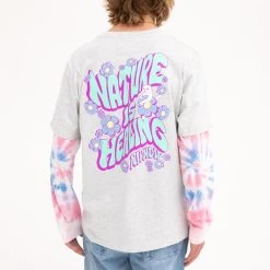 RIPNDIP Nature Is Healing Double Sleeve Tee (Ash Heather/Pink) -Urban Fashion Shop Holiday21 Hovers 0105 027A0099