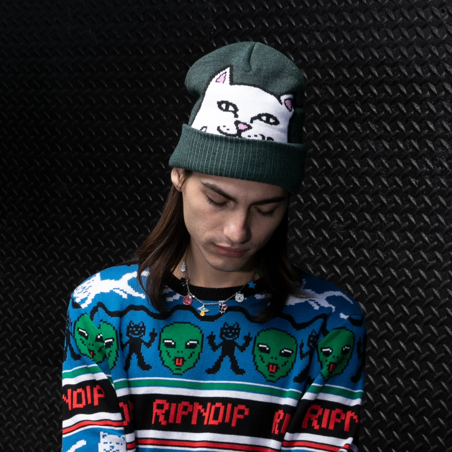 RIPNDIP Peeking Nermal Beanie (Marled Hunter Green) 2 RIPNDIP Peeking Nermal Beanie (Marled Hunter Green) - Image 2