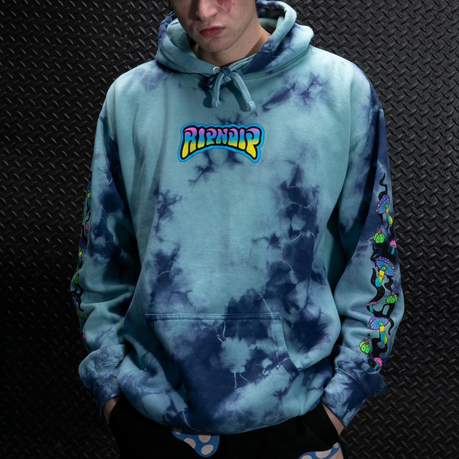 RIPNDIP Psychedelic Garden Hoodie (Navy/Aqua Lightning Wash) 2 RIPNDIP Psychedelic Garden Hoodie (Navy/Aqua Lightning Wash) - Image 2