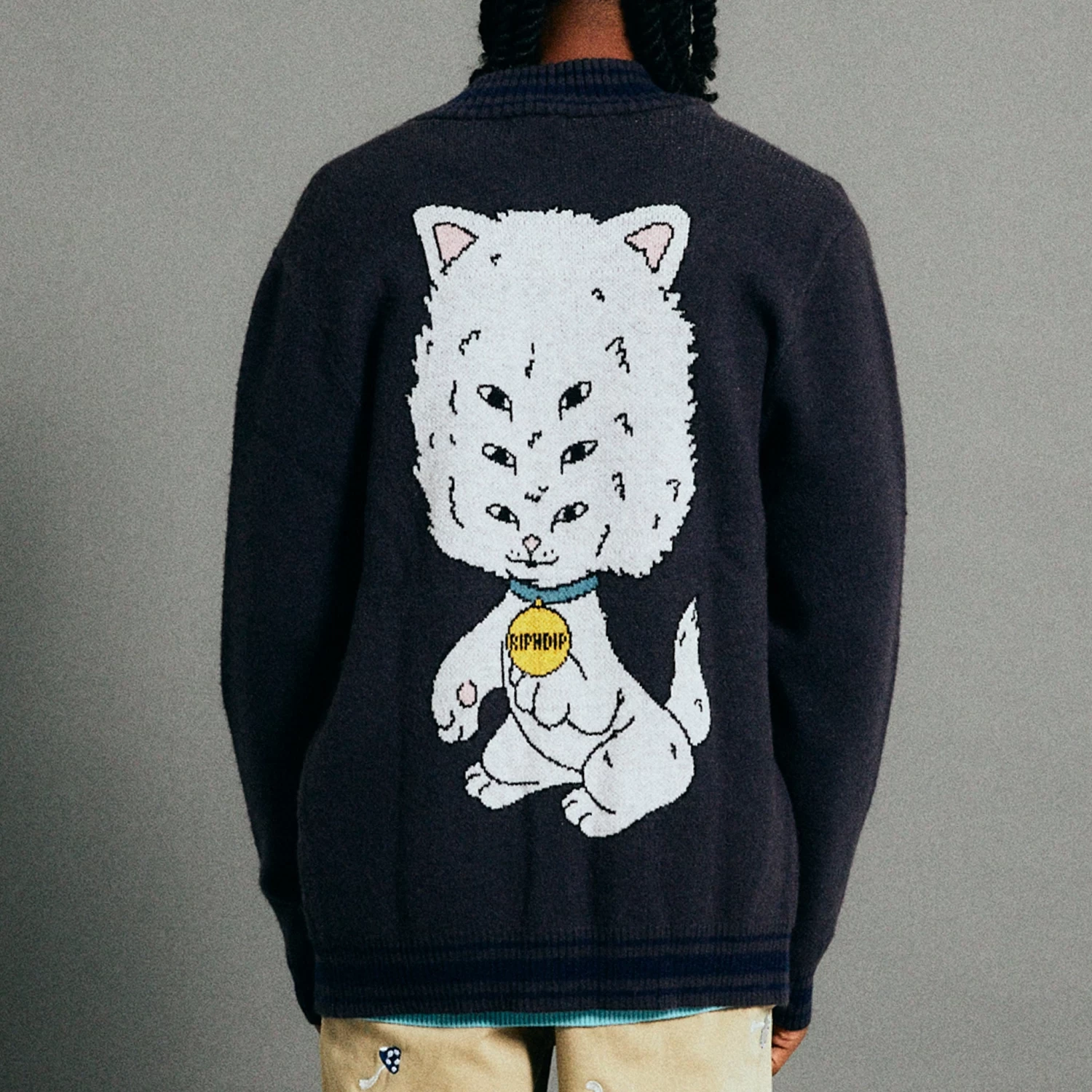 RIPNDIP Big Head Knit Cardigan (Charcoal) 2 RIPNDIP Big Head Knit Cardigan (Charcoal) - Image 2