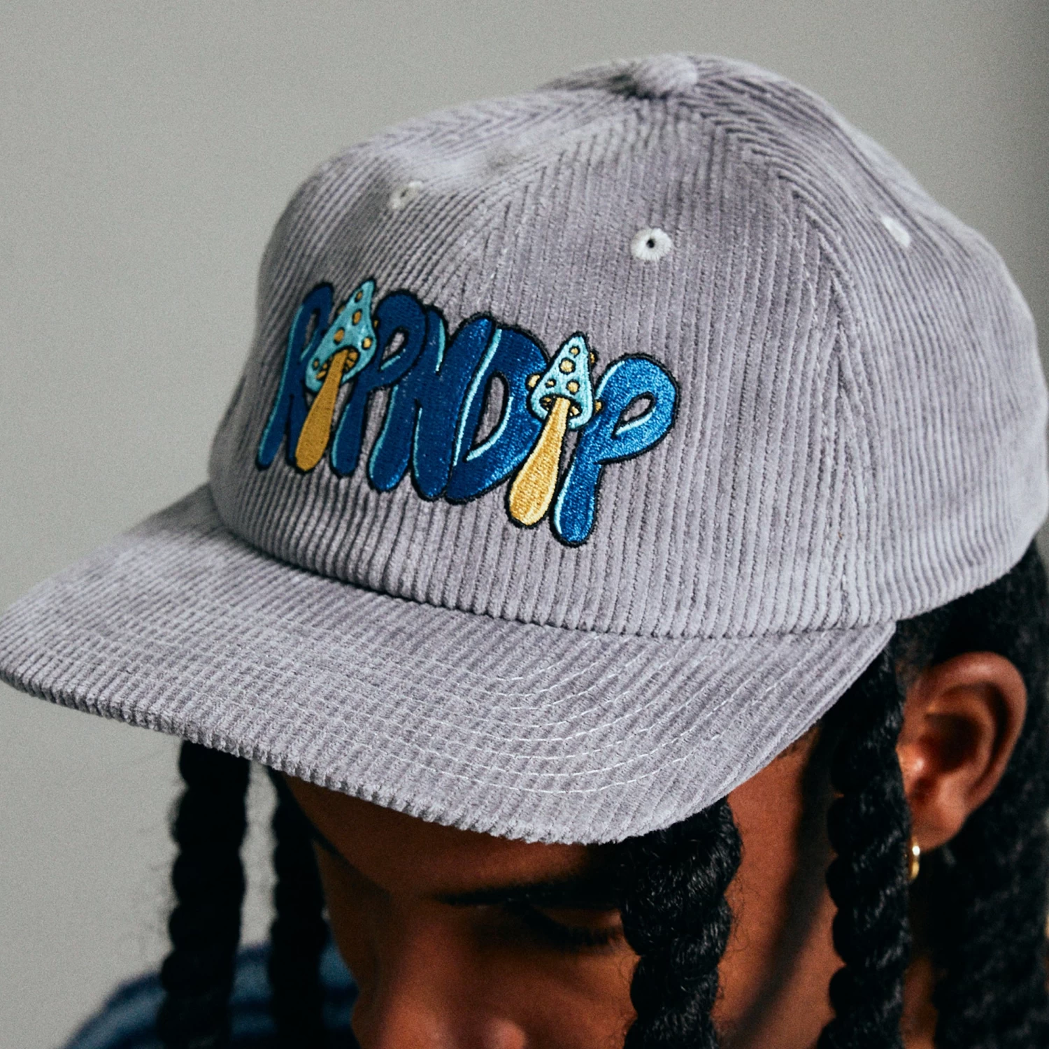 RIPNDIP Toadstool Corduroy Velcro 6 Panel Hat (Grey) 3 RIPNDIP Toadstool Corduroy Velcro 6 Panel Hat (Grey) - Image 3