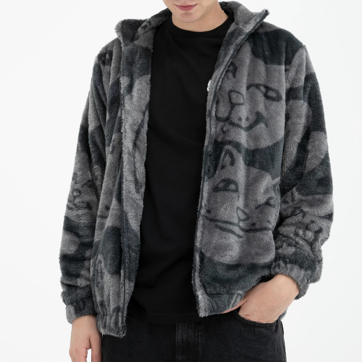 RIPNDIP Many Faces Sherpa Jacket (Charcoal) 2 RIPNDIP Many Faces Sherpa Jacket (Charcoal) - Image 2