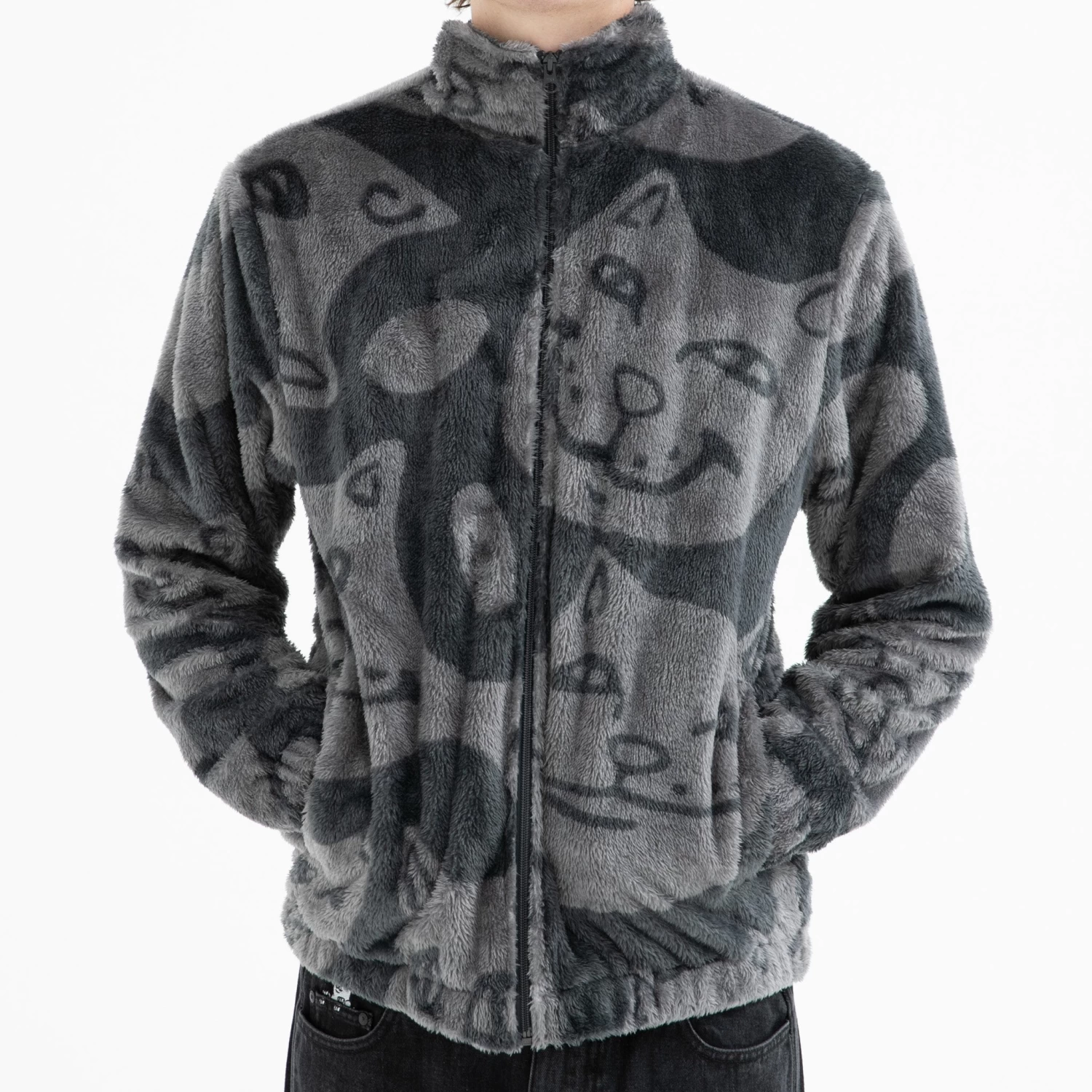 RIPNDIP Many Faces Sherpa Jacket (Charcoal) 3 RIPNDIP Many Faces Sherpa Jacket (Charcoal) - Image 3