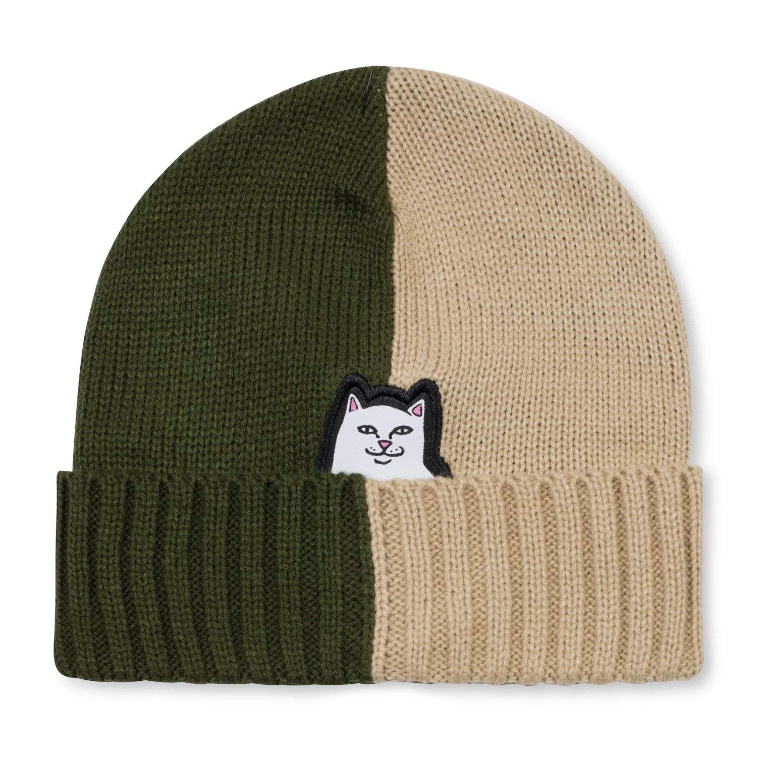 RIPNDIP Lord Nermal Split Beanie (Moss / Stone) 1 RIPNDIP Lord Nermal Split Beanie (Moss / Stone)