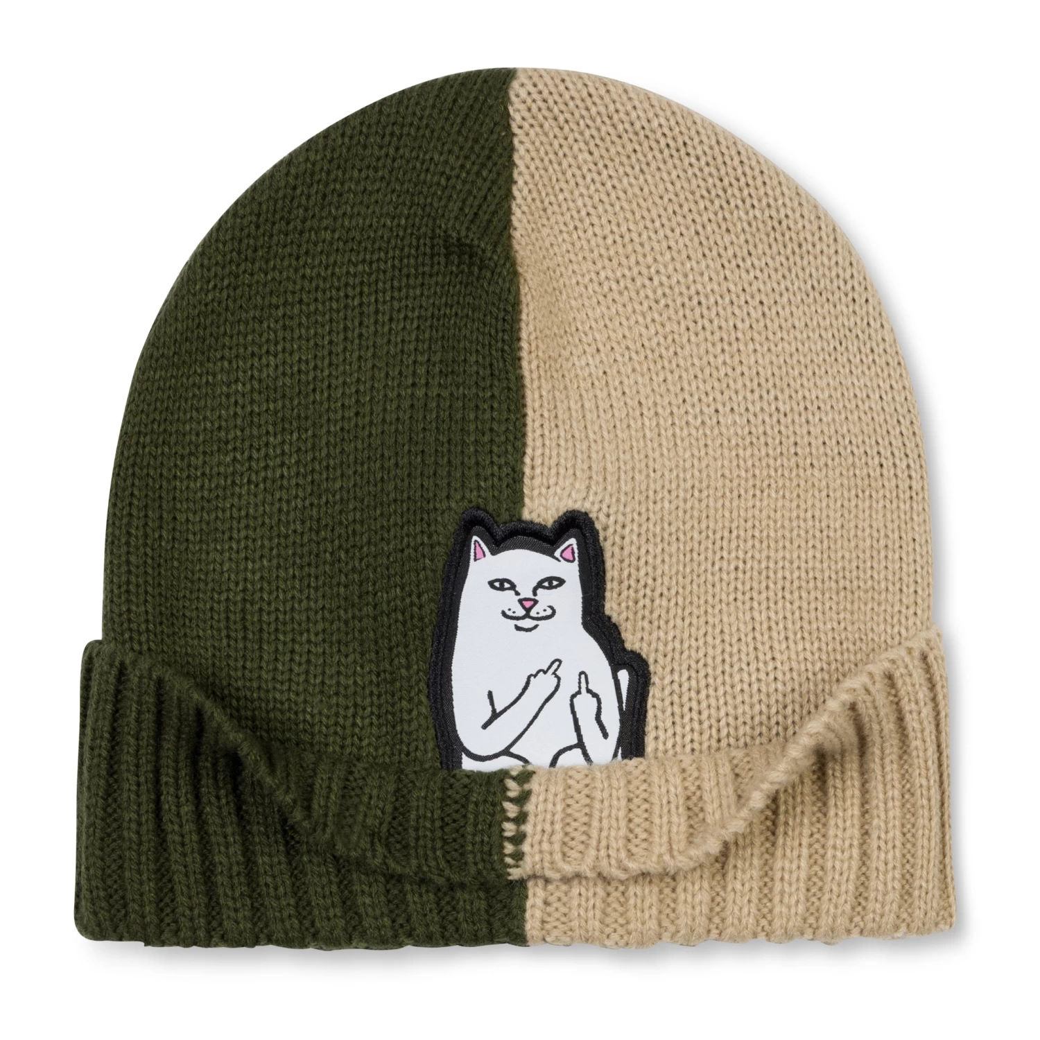 RIPNDIP Lord Nermal Split Beanie (Moss / Stone) 2 RIPNDIP Lord Nermal Split Beanie (Moss / Stone) - Image 2