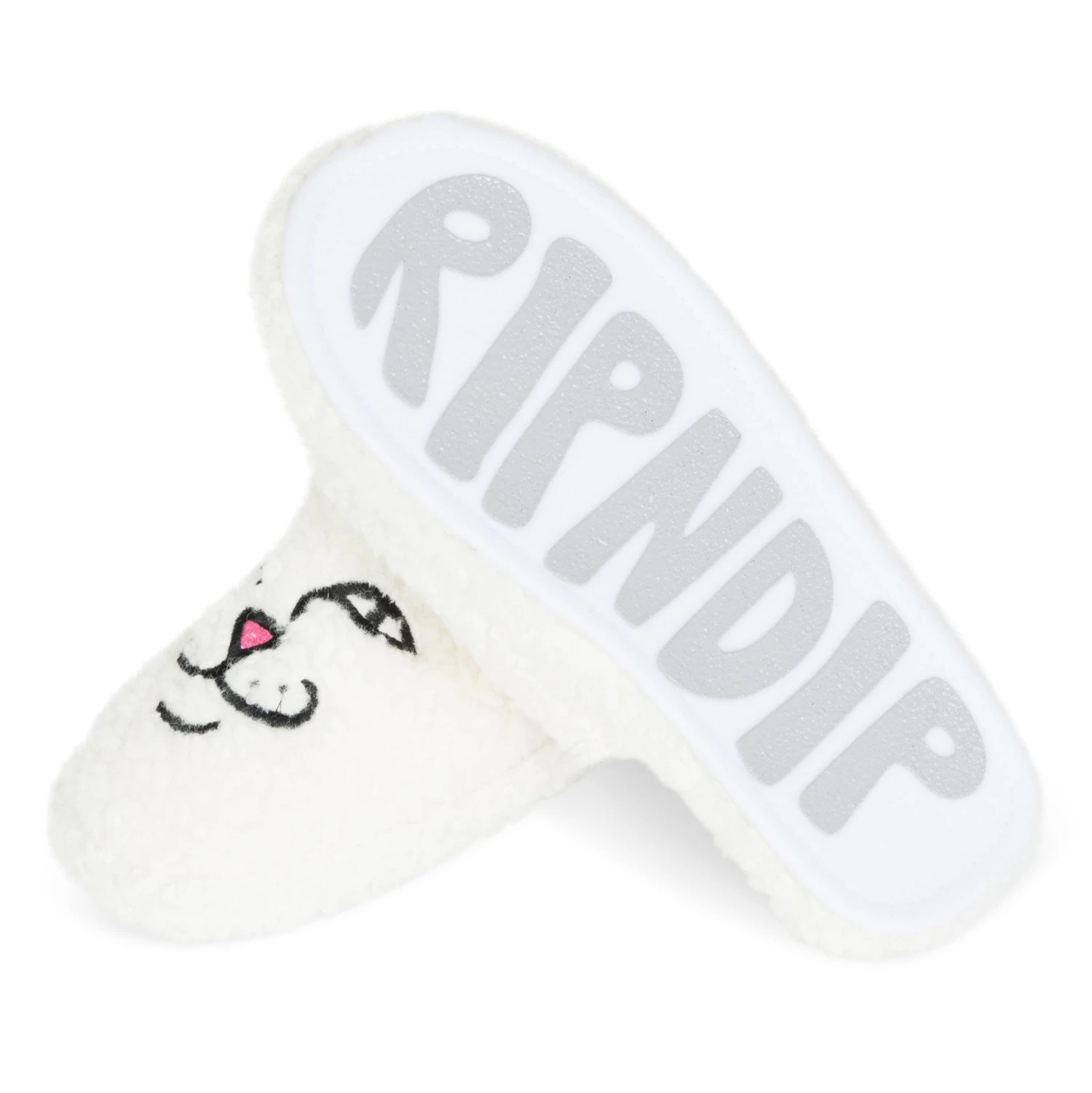 RIPNDIP Nerm Face Fuzzy House Slippers (White) 3 RIPNDIP Nerm Face Fuzzy House Slippers (White) - Image 3
