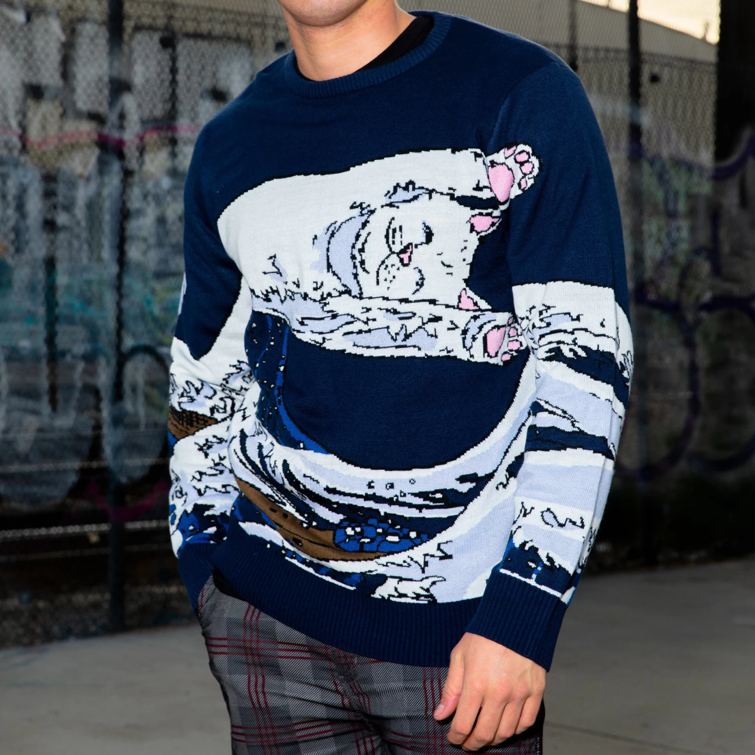 RIPNDIP Great Wave Sweater (Navy) 2 RIPNDIP Great Wave Sweater (Navy) - Image 2