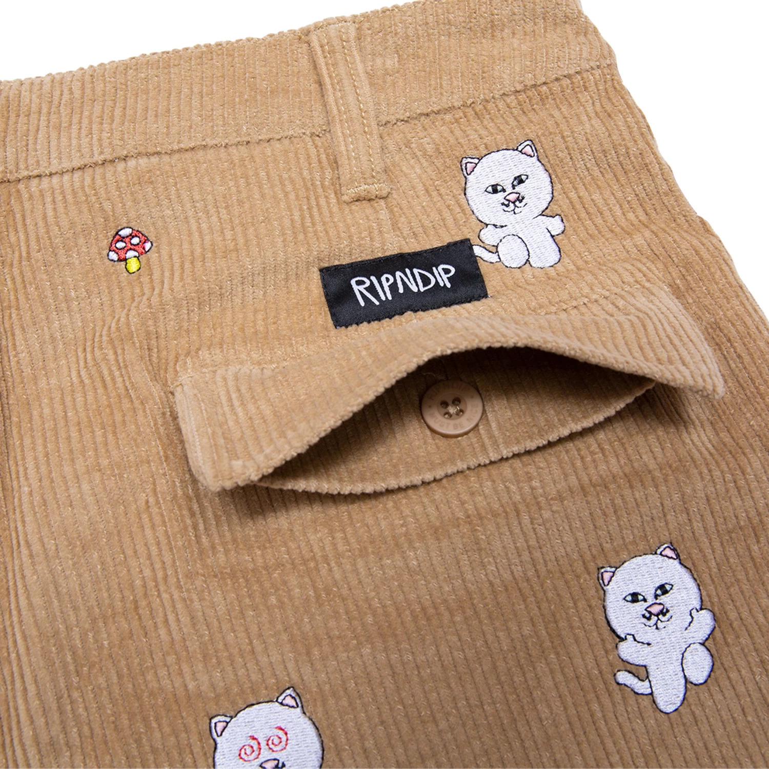 RIPNDIP Hello Nermy Corduroy Embroidered Shorts (Tan) 5 RIPNDIP Hello Nermy Corduroy Embroidered Shorts (Tan) - Image 5