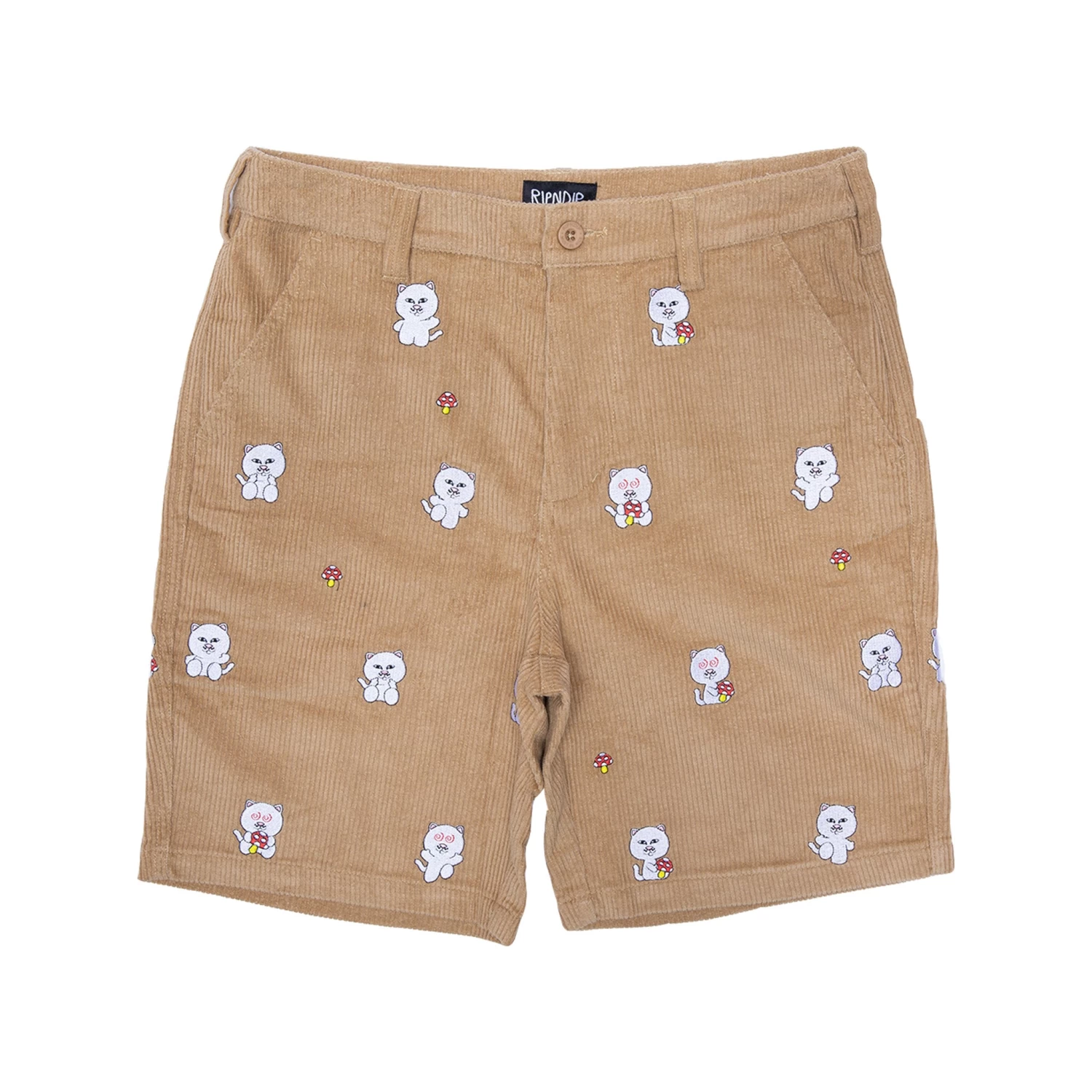 RIPNDIP Hello Nermy Corduroy Embroidered Shorts (Tan) 1 RIPNDIP Hello Nermy Corduroy Embroidered Shorts (Tan)