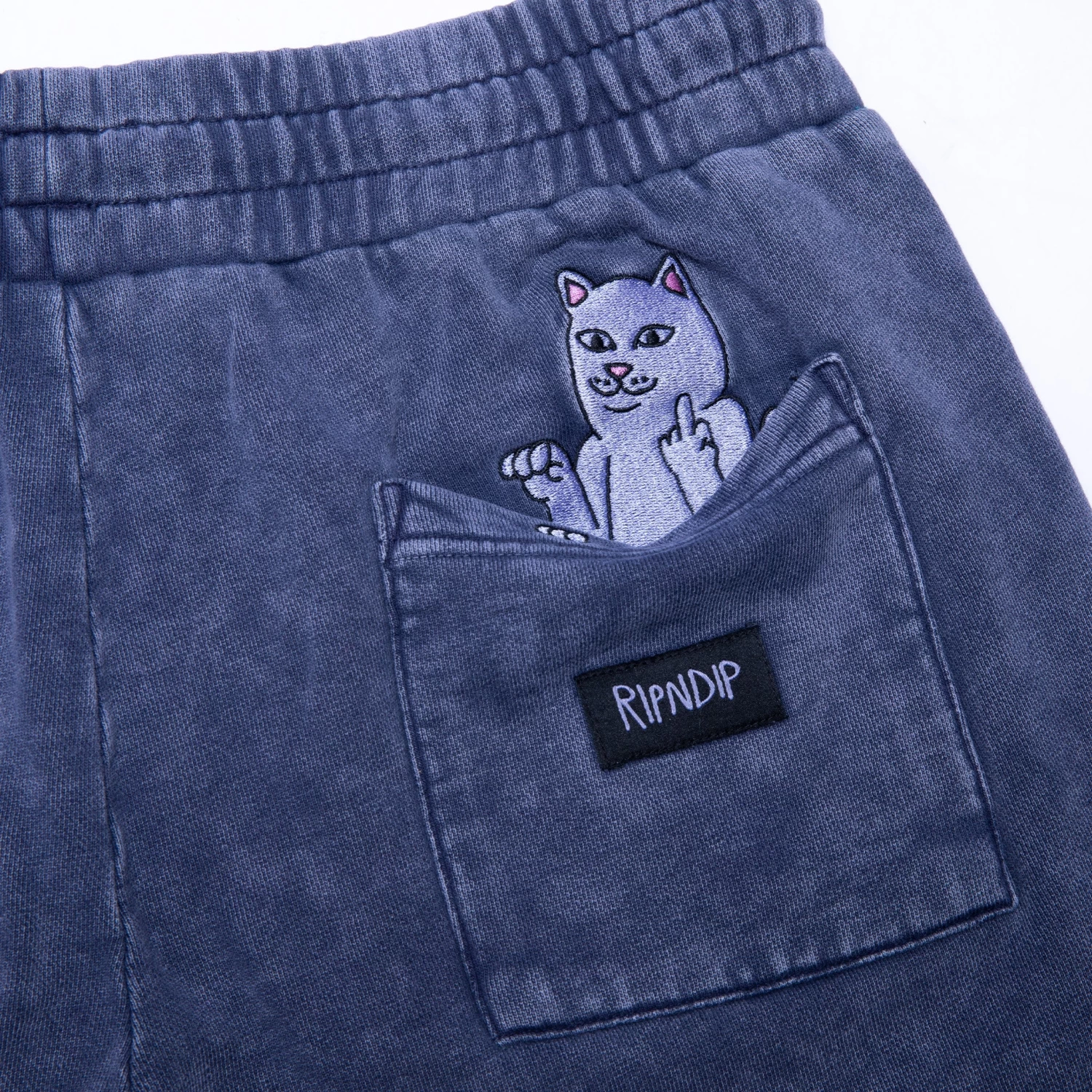 RIPNDIP Peek A Nermal Sweatshorts (Navy Acid Wash) 3 RIPNDIP Peek A Nermal Sweatshorts (Navy Acid Wash) - Image 3