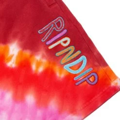 RIPNDIP OG Prisma Embroidered Sweatshorts (Red Tie Dye) -Urban Fashion Shop prismasweatshortsred 0001 KK2A1839