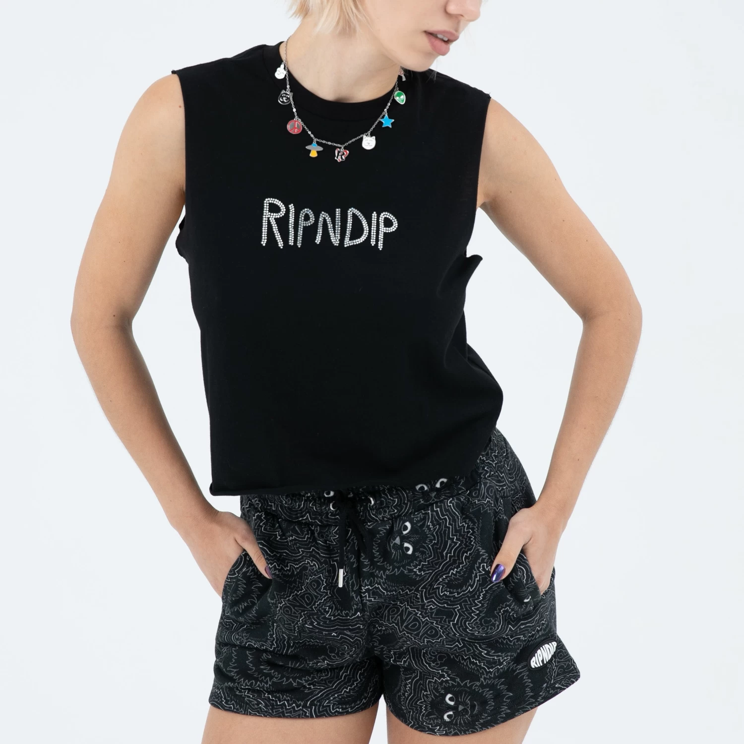 OG RIPNDIP Cropped Rhinestone Tank (Black) 2 OG RIPNDIP Cropped Rhinestone Tank (Black) - Image 2